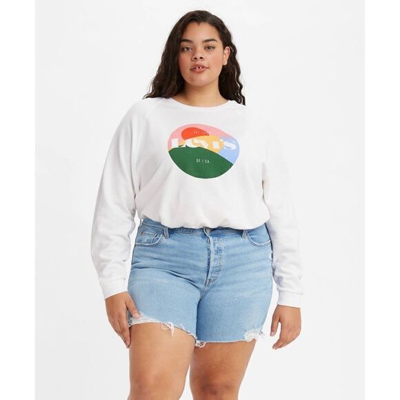 Levi’s NWT Vintage Logo Lightweight Crewneck Sweatshirt Raglan Geo Sunset 2X - Picture 1 of 14